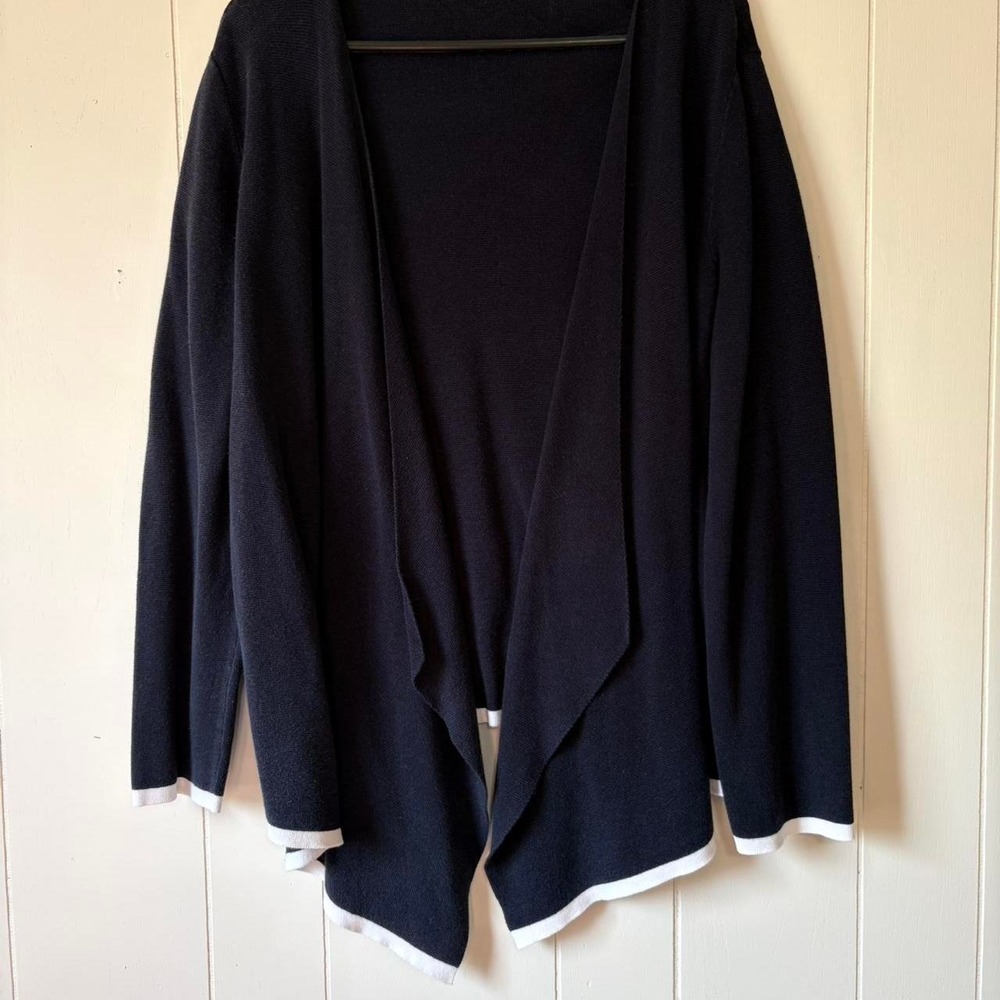 Jones New York Collection Navy Open Front Waterfall Cardigan Sweater